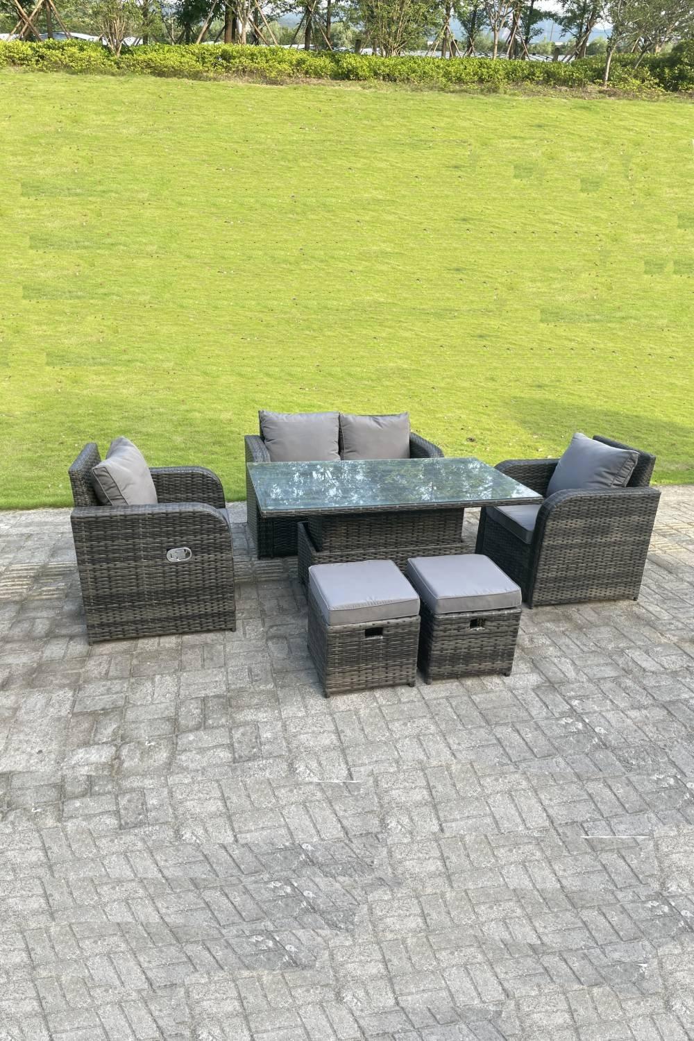 Rattan Outdoor Lifting Adjustable Dining Or Coffee Table Sets Love Sofa Reclining Chairs Footstools